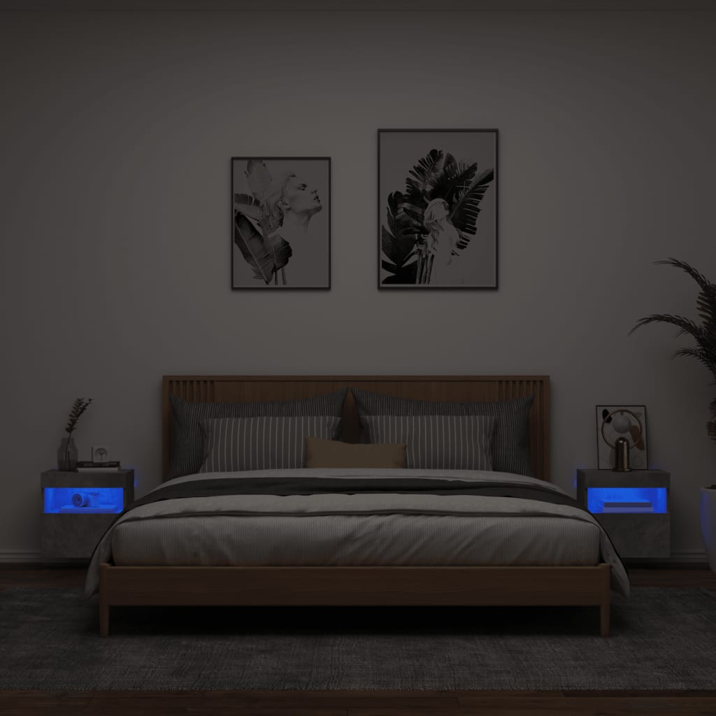 vidaXL Comode TV de perete cu lumini LED 2 buc. gri beton 40x30x40 cm