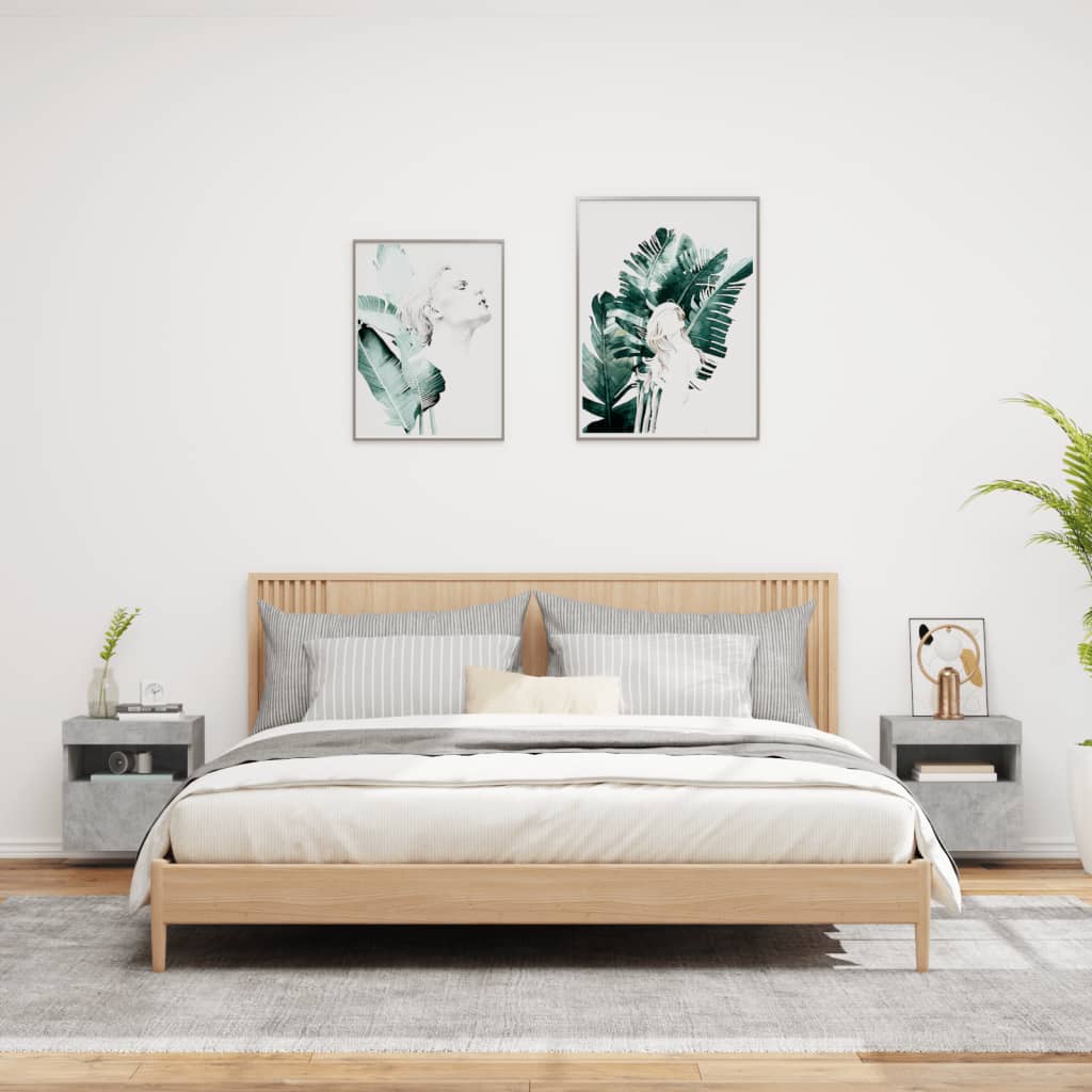 vidaXL Comode TV de perete cu lumini LED 2 buc. gri beton 40x30x40 cm