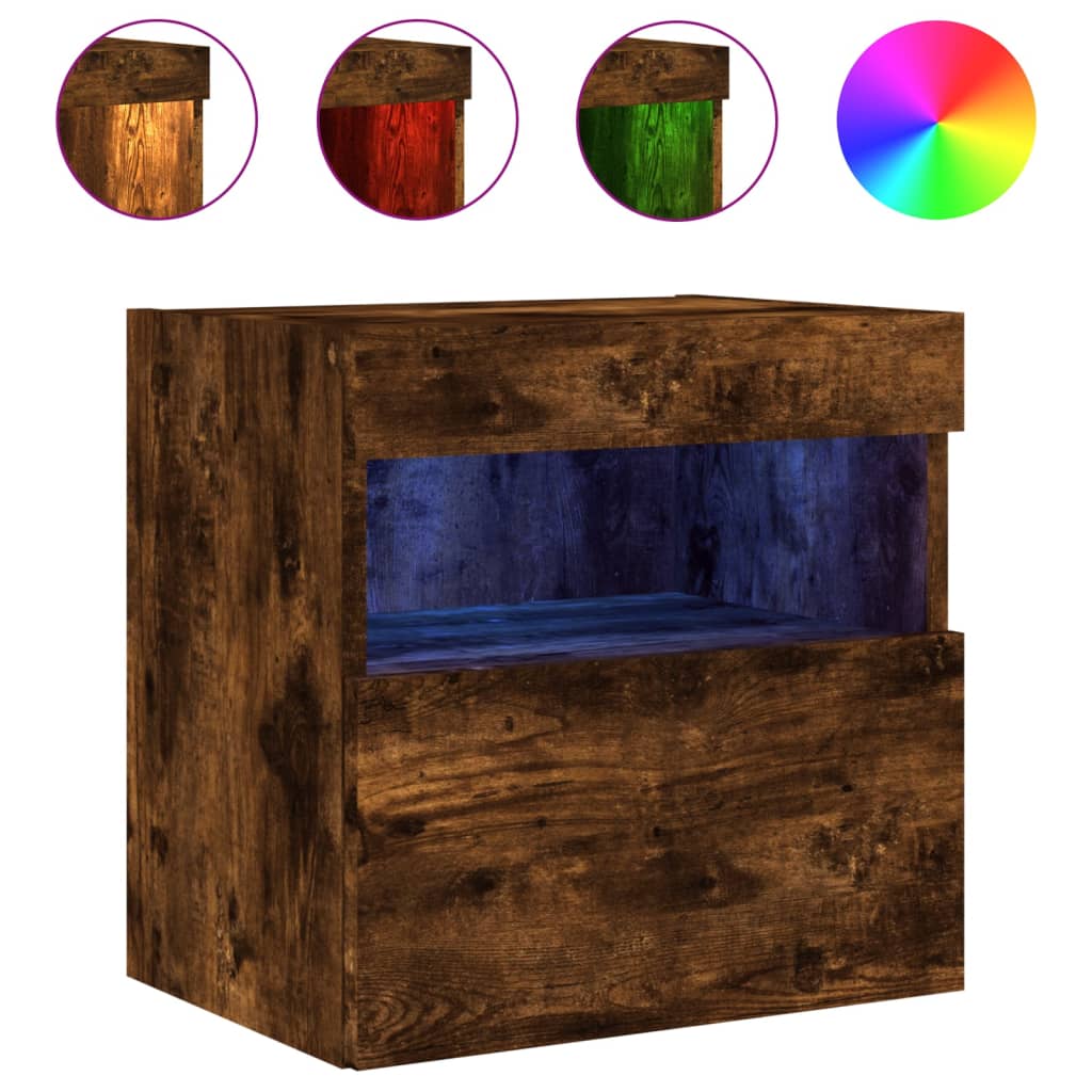 vidaXL Comodă TV de perete cu lumini LED, stejar fumuriu, 40x30x40 cm vidaXL Comodă TV de perete cu lumini LED, stejar fumuriu, 40x30x40 cm