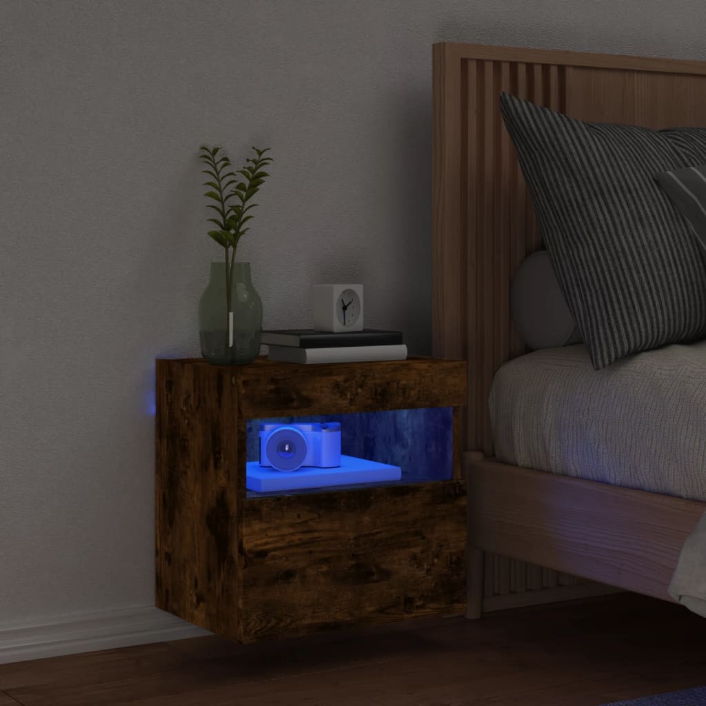 vidaXL Comodă TV de perete cu lumini LED, stejar fumuriu, 40x30x40 cm vidaXL Comodă TV de perete cu lumini LED, stejar fumuriu, 40x30x40 cm