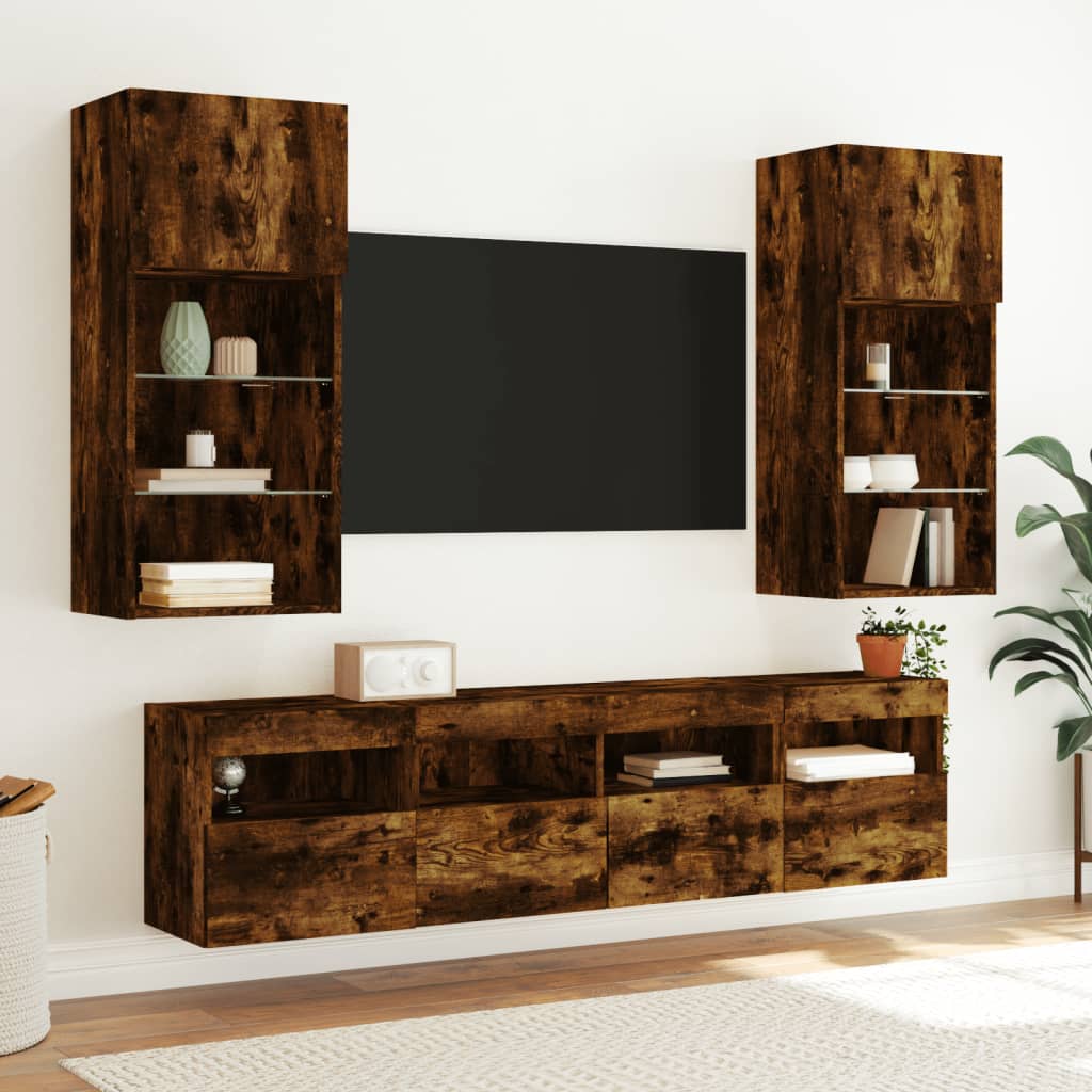 vidaXL Comodă TV de perete cu lumini LED, stejar fumuriu, 40x30x40 cm vidaXL Comodă TV de perete cu lumini LED, stejar fumuriu, 40x30x40 cm