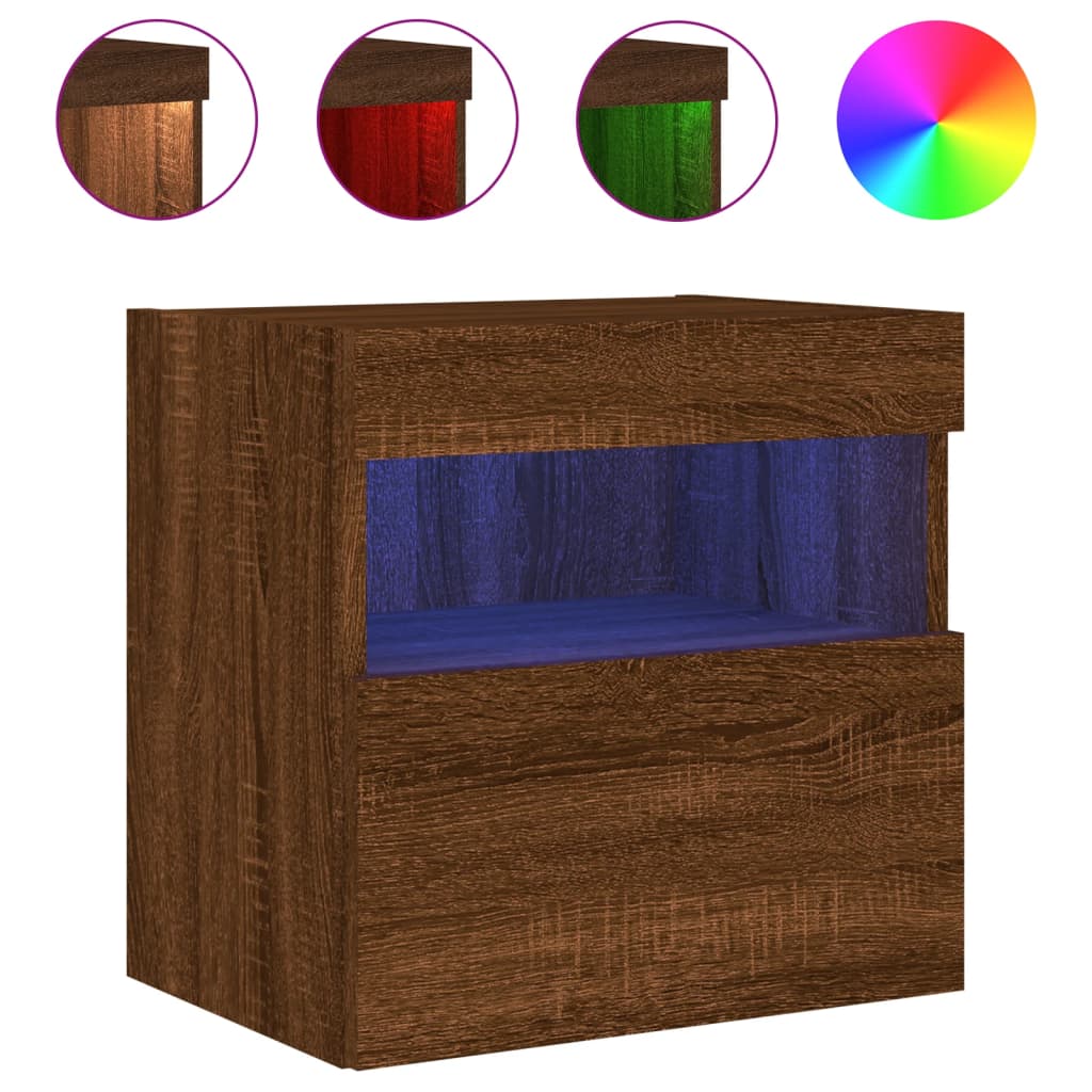 vidaXL Comodă TV de perete cu lumini LED, stejar maro, 40x30x40 cm vidaXL Comodă TV de perete cu lumini LED, stejar maro, 40x30x40 cm