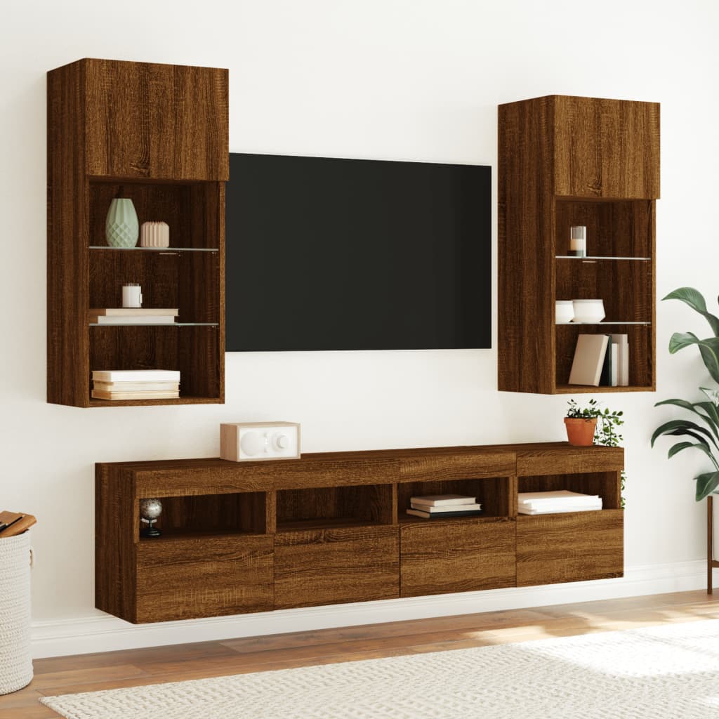 vidaXL Comodă TV de perete cu lumini LED, stejar maro, 40x30x40 cm vidaXL Comodă TV de perete cu lumini LED, stejar maro, 40x30x40 cm