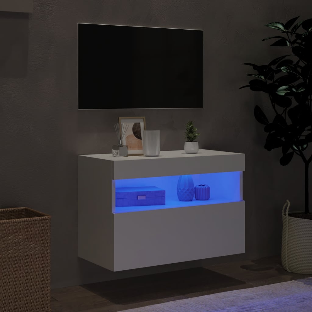 vidaXL Comodă TV de perete cu lumini LED, alb, 60x30x40 cm vidaXL Comodă TV de perete cu lumini LED, alb, 60x30x40 cm
