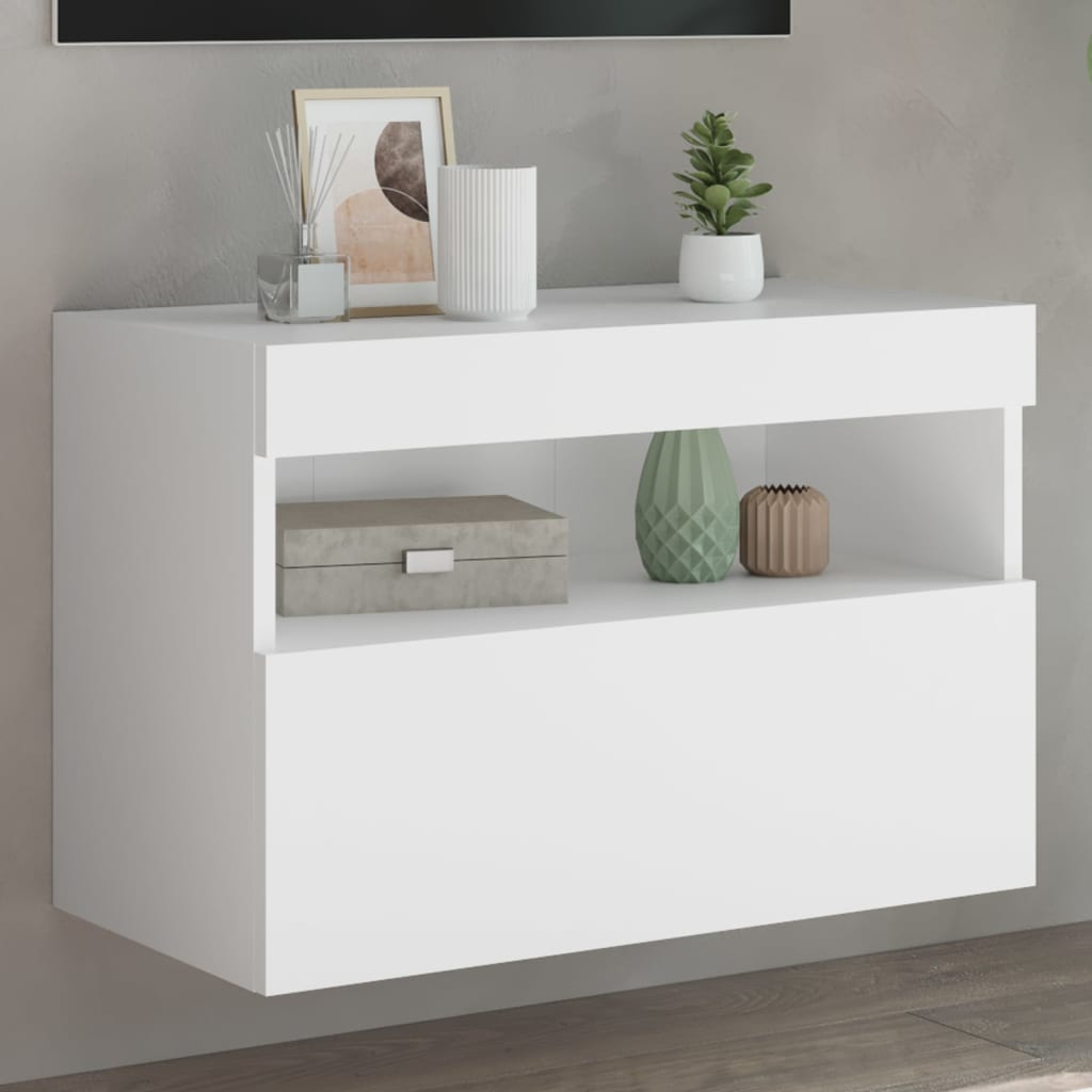 vidaXL Comodă TV de perete cu lumini LED, alb, 60x30x40 cm vidaXL Comodă TV de perete cu lumini LED, alb, 60x30x40 cm