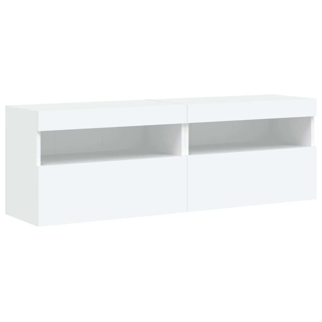vidaXL Comode TV de perete cu lumini LED, 2 buc., alb, 60x30x40 cm