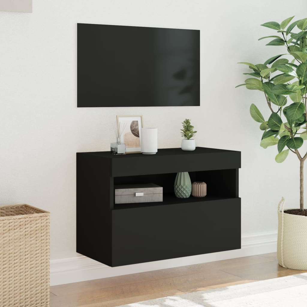 vidaXL Comodă TV de perete cu lumini LED, negru, 60x30x40 cm vidaXL Comodă TV de perete cu lumini LED, negru, 60x30x40 cm