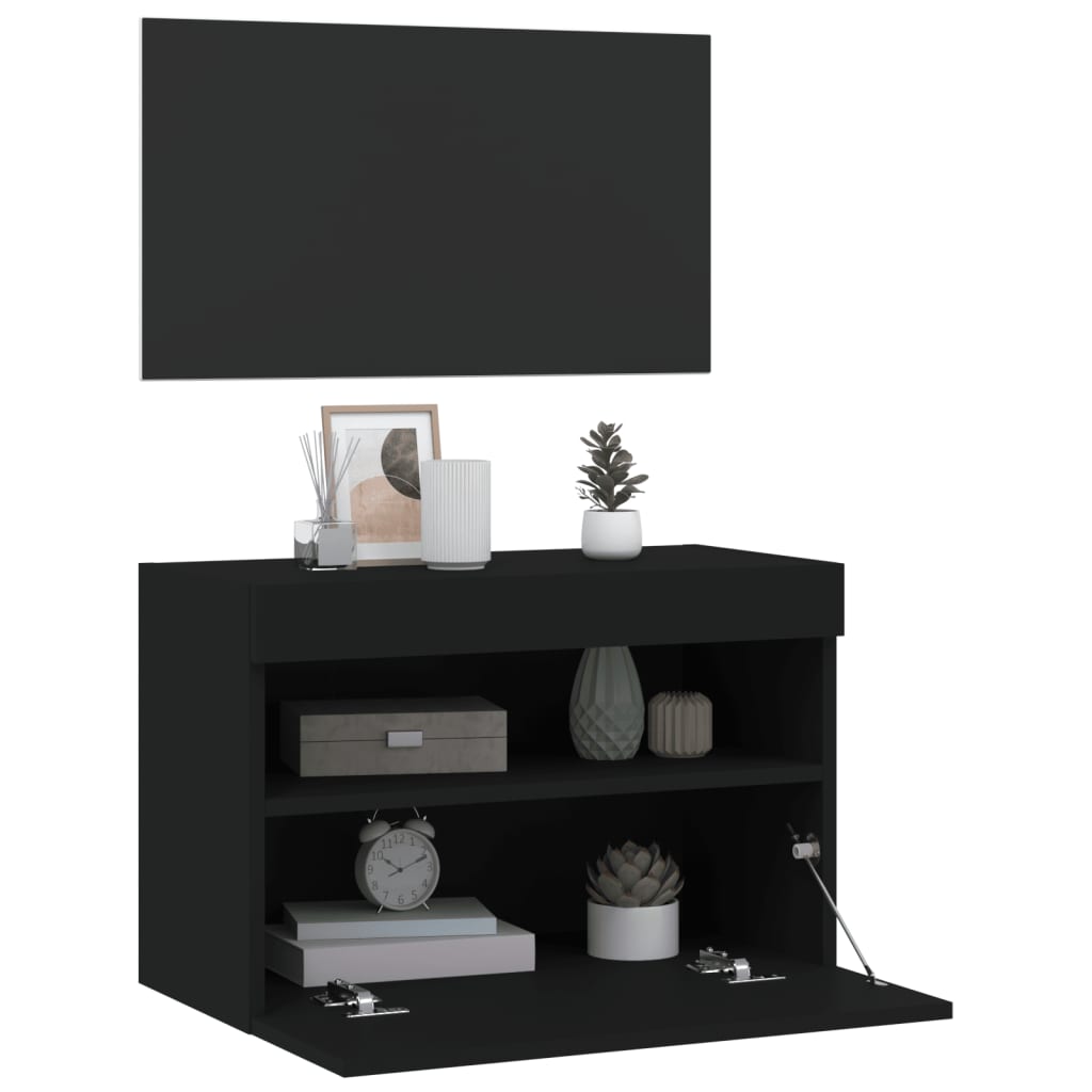 vidaXL Comodă TV de perete cu lumini LED, negru, 60x30x40 cm vidaXL Comodă TV de perete cu lumini LED, negru, 60x30x40 cm