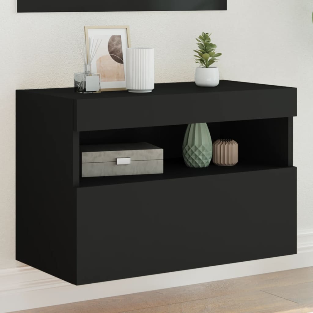 vidaXL Comodă TV de perete cu lumini LED, negru, 60x30x40 cm vidaXL Comodă TV de perete cu lumini LED, negru, 60x30x40 cm