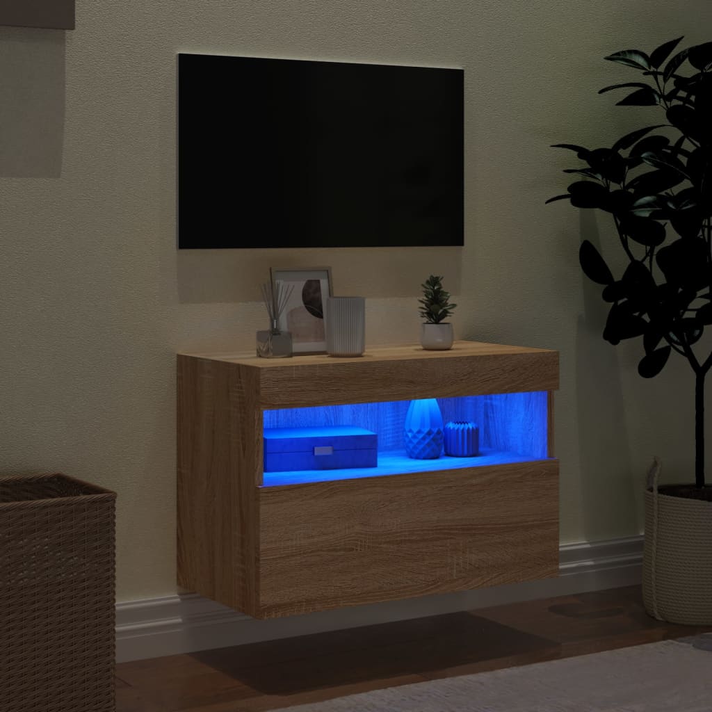 vidaXL Comodă TV de perete cu lumini LED, stejar sonoma, 60x30x40 cm