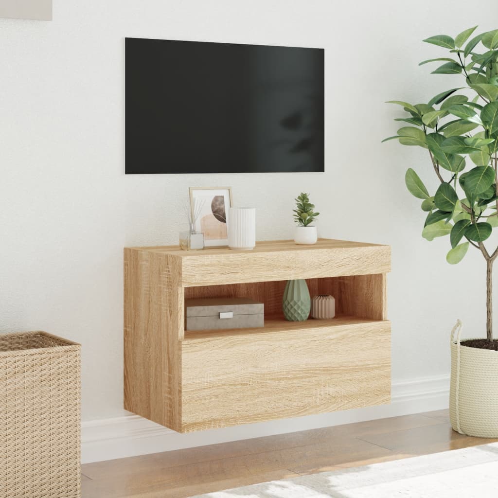 vidaXL Comodă TV de perete cu lumini LED, stejar sonoma, 60x30x40 cm