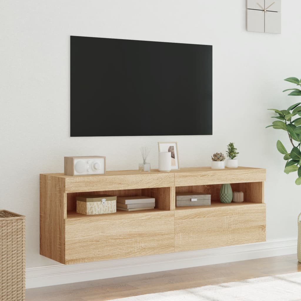 vidaXL Comodă TV de perete cu LED, 2 buc. stejar sonoma, 60x30x40 cm vidaXL Comodă TV de perete cu LED, 2 buc. stejar sonoma, 60x30x40 cm