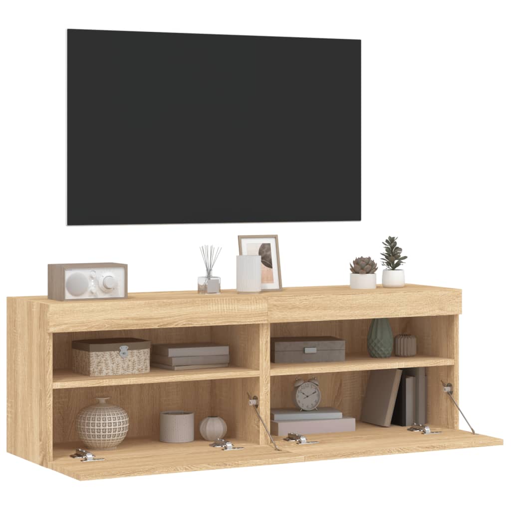 vidaXL Comodă TV de perete cu LED, 2 buc. stejar sonoma, 60x30x40 cm vidaXL Comodă TV de perete cu LED, 2 buc. stejar sonoma, 60x30x40 cm