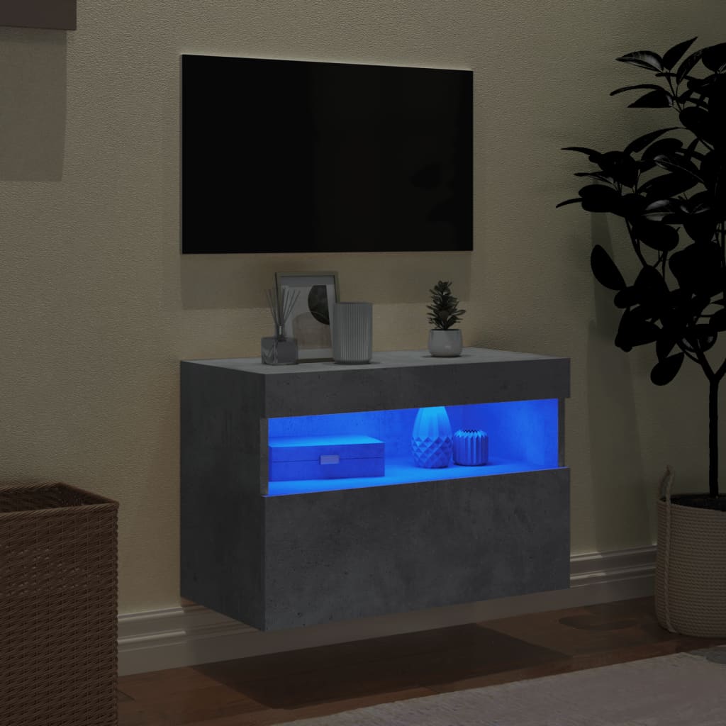 vidaXL Comodă TV de perete cu lumini LED, gri beton, 60x30x40 cm vidaXL Comodă TV de perete cu lumini LED, gri beton, 60x30x40 cm