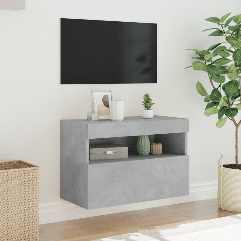 vidaXL Comodă TV de perete cu lumini LED, gri beton, 60x30x40 cm vidaXL Comodă TV de perete cu lumini LED, gri beton, 60x30x40 cm