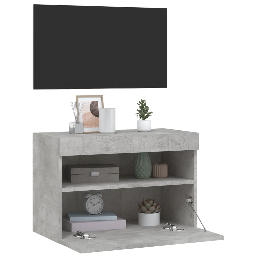 vidaXL Comodă TV de perete cu lumini LED, gri beton, 60x30x40 cm vidaXL Comodă TV de perete cu lumini LED, gri beton, 60x30x40 cm