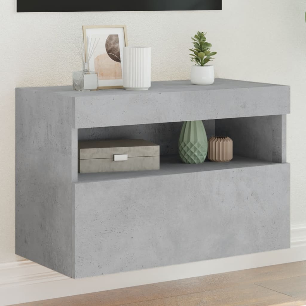 vidaXL Comodă TV de perete cu lumini LED, gri beton, 60x30x40 cm vidaXL Comodă TV de perete cu lumini LED, gri beton, 60x30x40 cm
