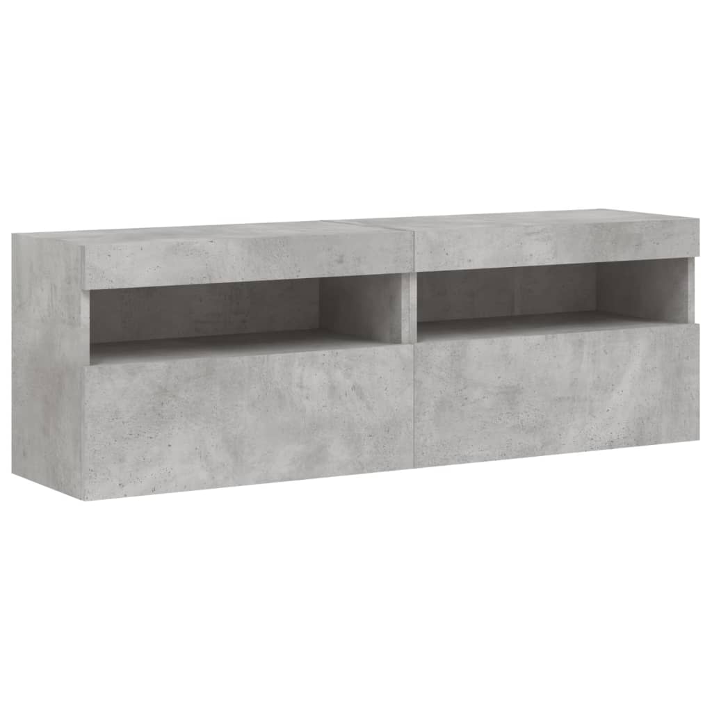 vidaXL Comode TV de perete cu lumini LED 2 buc. gri beton 60x30x40 cm