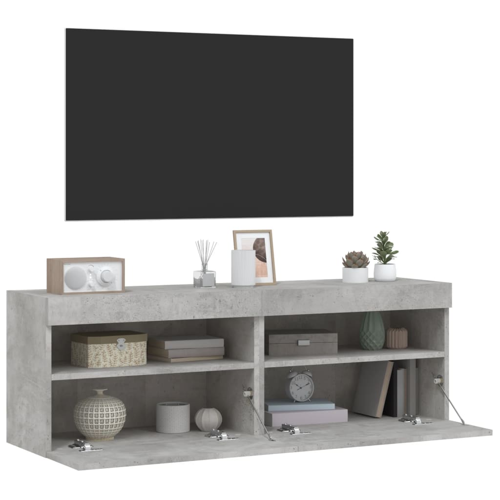 vidaXL Comode TV de perete cu lumini LED 2 buc. gri beton 60x30x40 cm