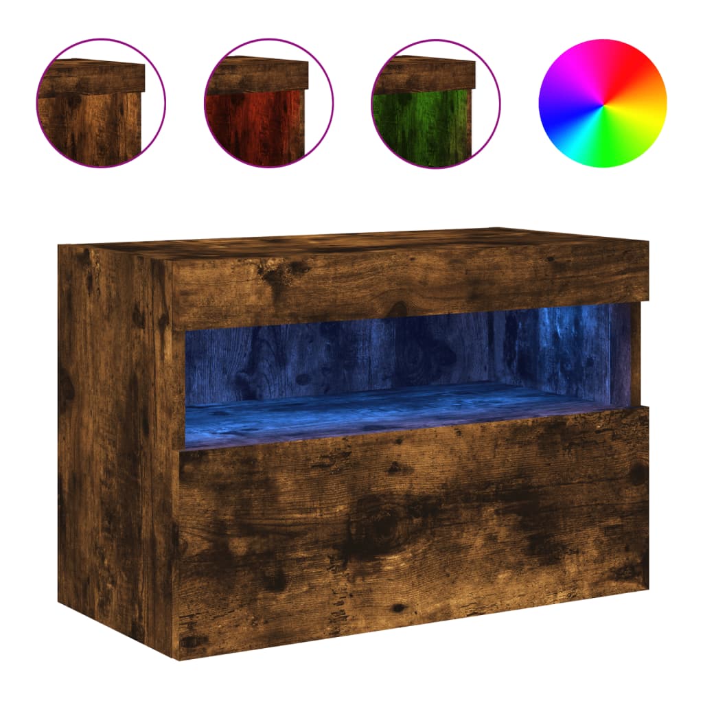 vidaXL Comodă TV de perete cu lumini LED, stejar fumuriu, 60x30x40 cm vidaXL Comodă TV de perete cu lumini LED, stejar fumuriu, 60x30x40 cm
