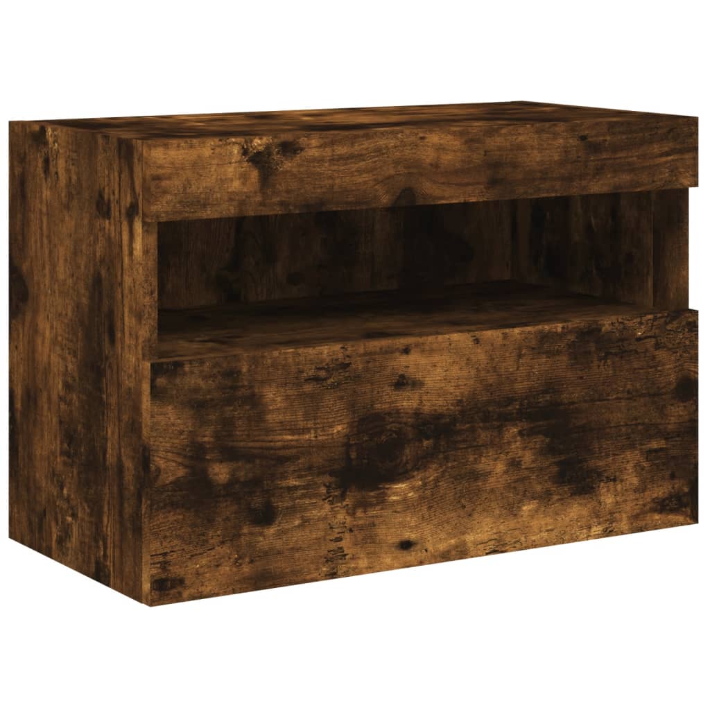 vidaXL Comodă TV de perete cu lumini LED, stejar fumuriu, 60x30x40 cm vidaXL Comodă TV de perete cu lumini LED, stejar fumuriu, 60x30x40 cm