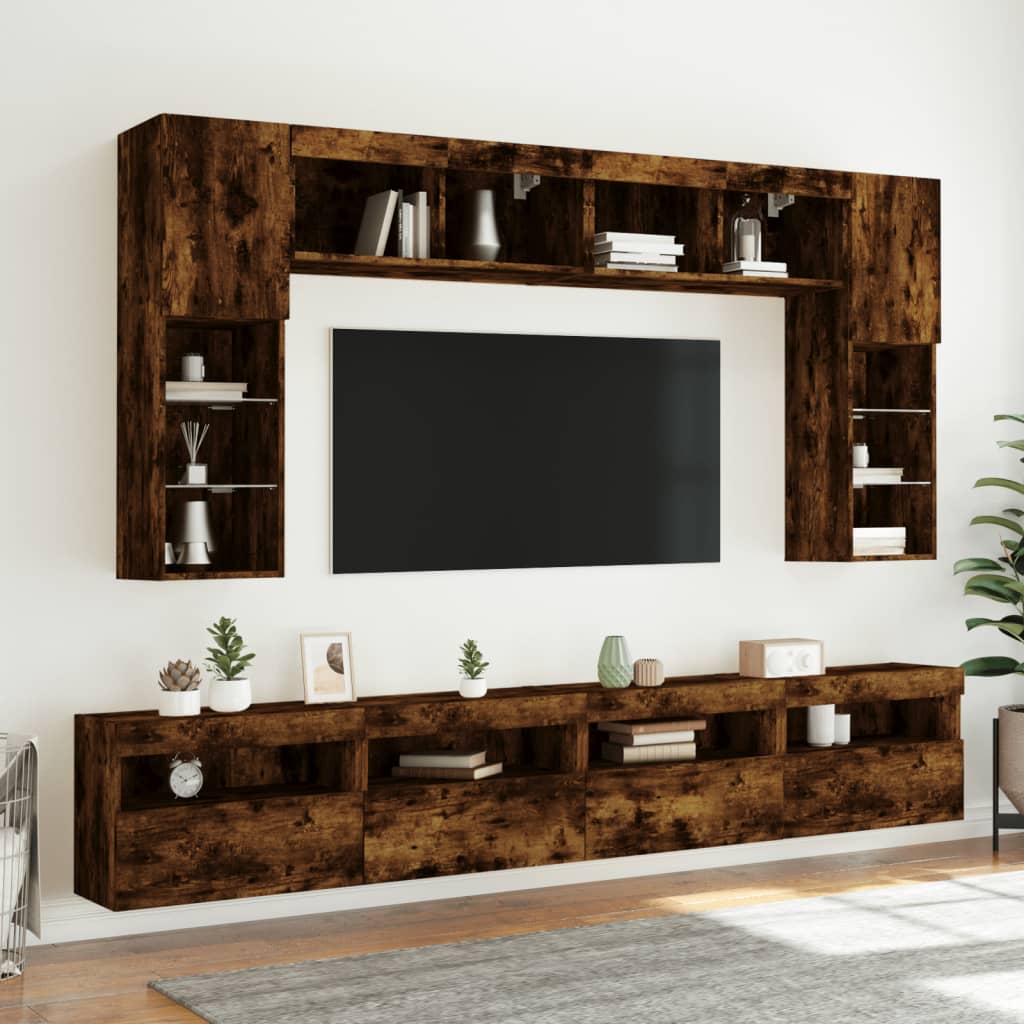 vidaXL Comodă TV de perete cu lumini LED, stejar fumuriu, 60x30x40 cm vidaXL Comodă TV de perete cu lumini LED, stejar fumuriu, 60x30x40 cm