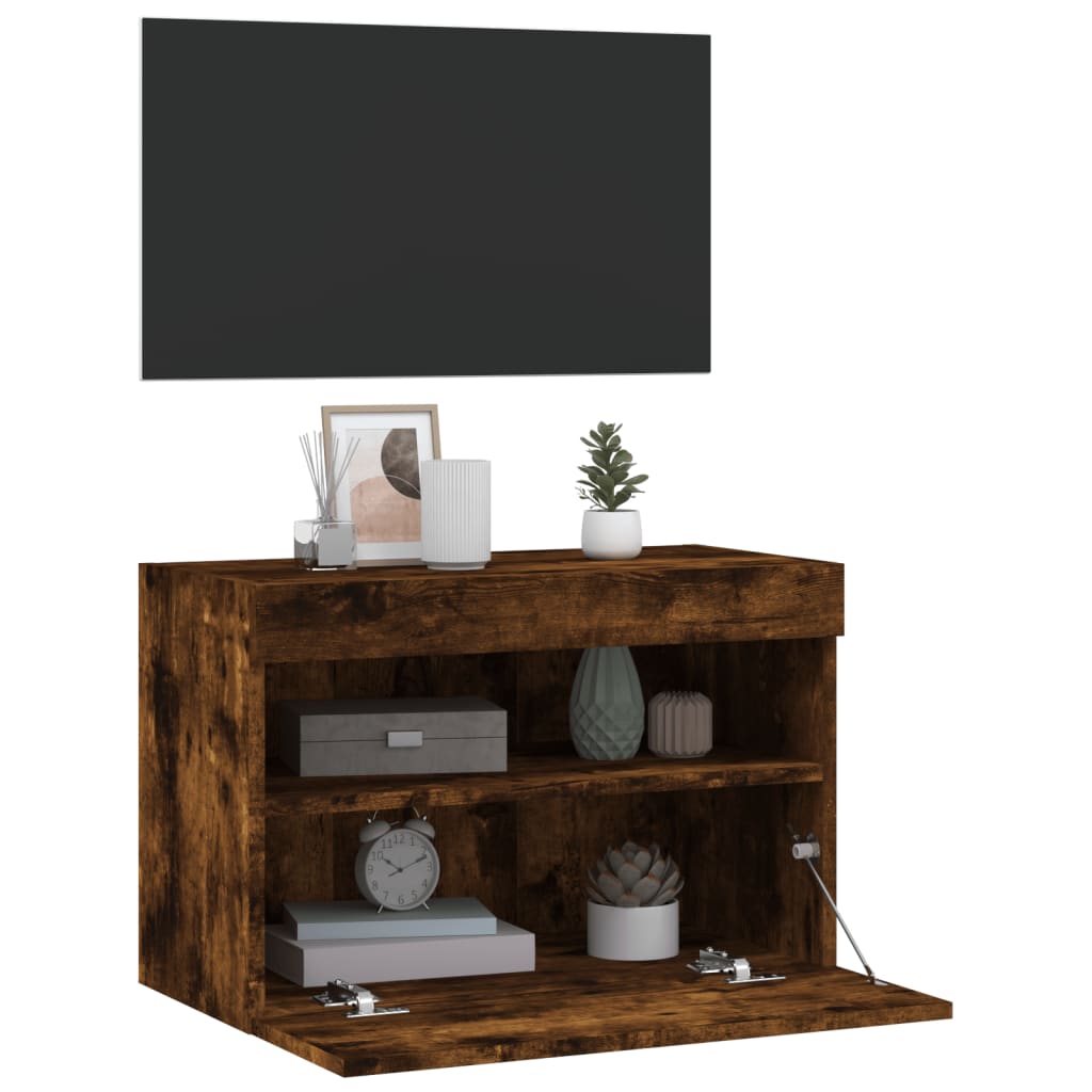 vidaXL Comodă TV de perete cu lumini LED, stejar fumuriu, 60x30x40 cm vidaXL Comodă TV de perete cu lumini LED, stejar fumuriu, 60x30x40 cm