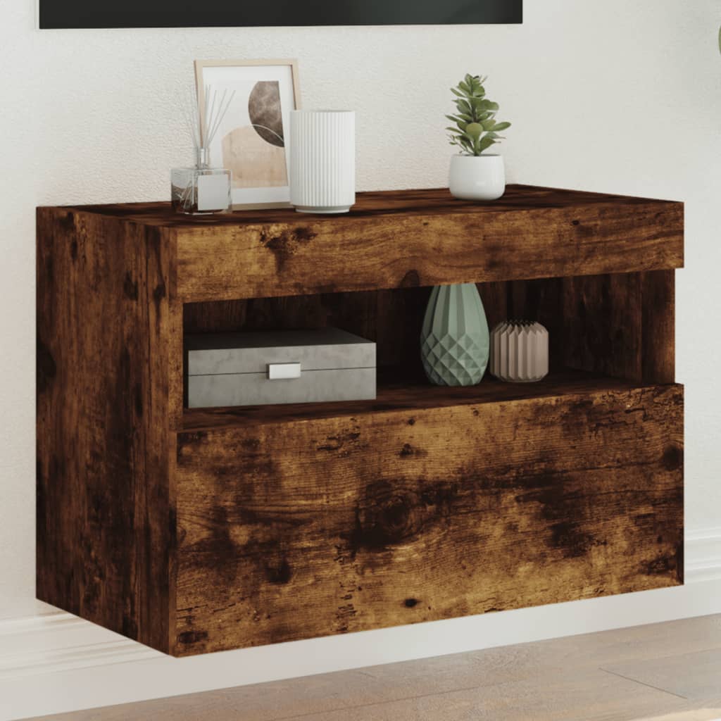 vidaXL Comodă TV de perete cu lumini LED, stejar fumuriu, 60x30x40 cm vidaXL Comodă TV de perete cu lumini LED, stejar fumuriu, 60x30x40 cm