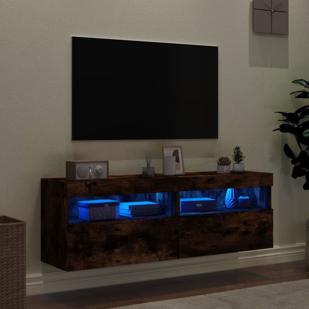 vidaXL Comodă TV de perete cu LED, 2 buc. stejar fumuriu, 60x30x40 cm vidaXL Comodă TV de perete cu LED, 2 buc. stejar fumuriu, 60x30x40 cm