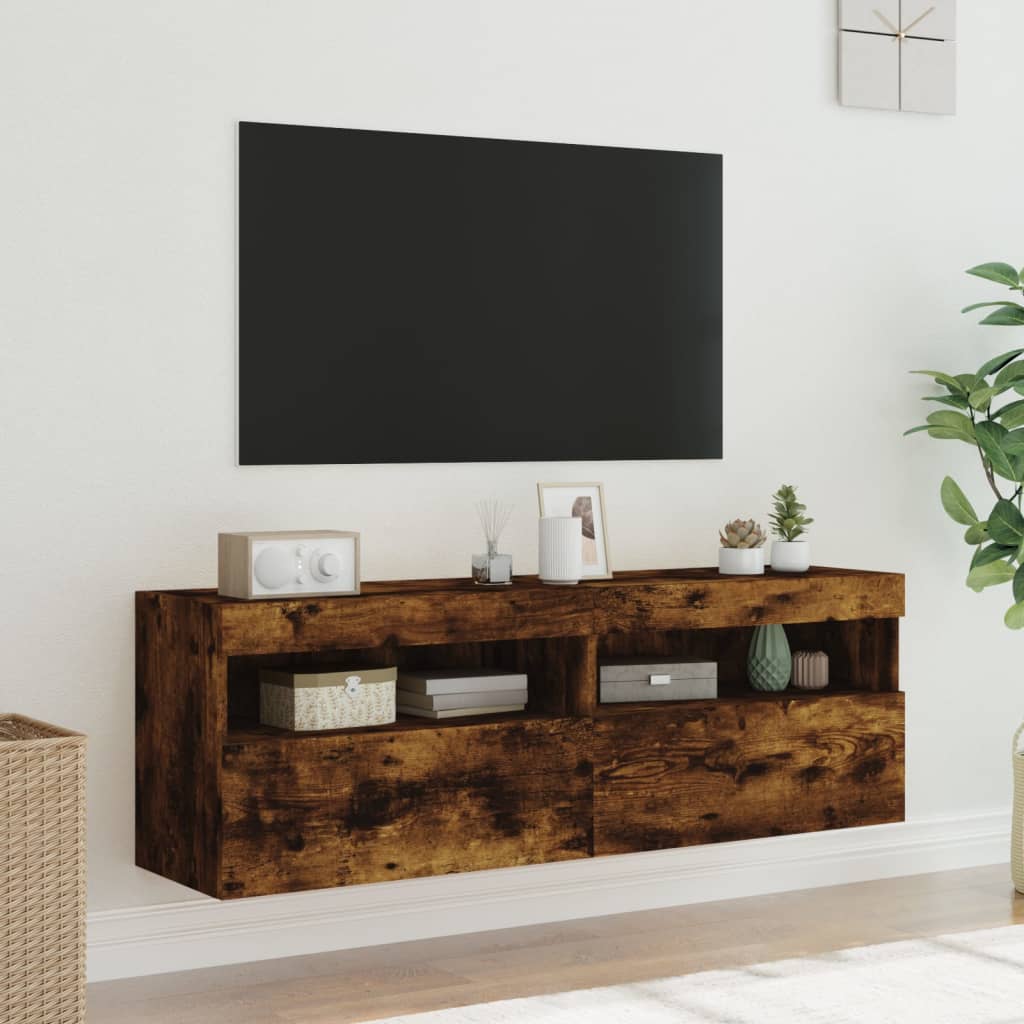 vidaXL Comodă TV de perete cu LED, 2 buc. stejar fumuriu, 60x30x40 cm vidaXL Comodă TV de perete cu LED, 2 buc. stejar fumuriu, 60x30x40 cm