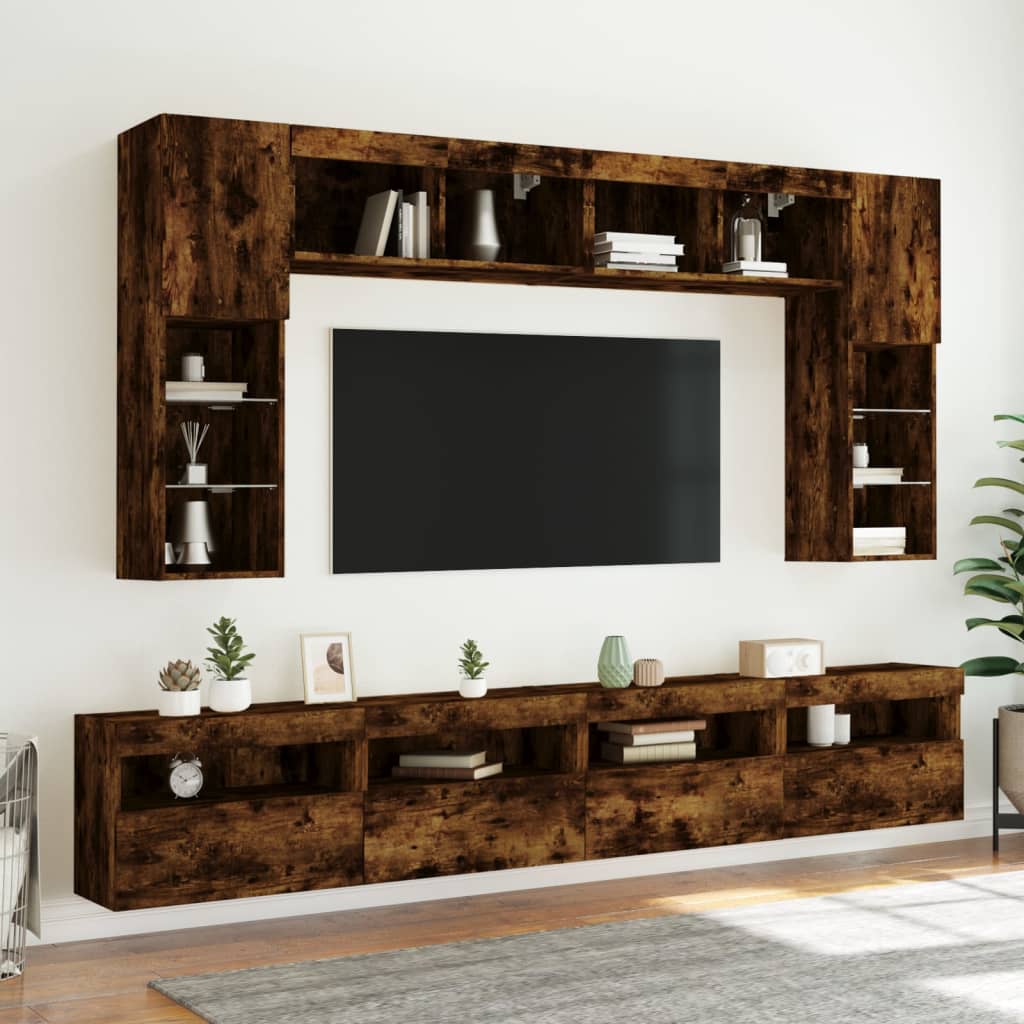vidaXL Comodă TV de perete cu LED, 2 buc. stejar fumuriu, 60x30x40 cm vidaXL Comodă TV de perete cu LED, 2 buc. stejar fumuriu, 60x30x40 cm