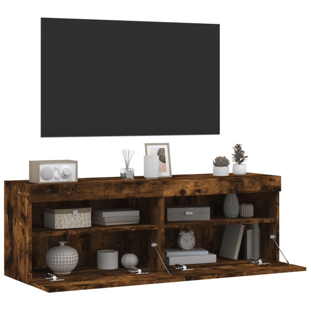 vidaXL Comodă TV de perete cu LED, 2 buc. stejar fumuriu, 60x30x40 cm vidaXL Comodă TV de perete cu LED, 2 buc. stejar fumuriu, 60x30x40 cm