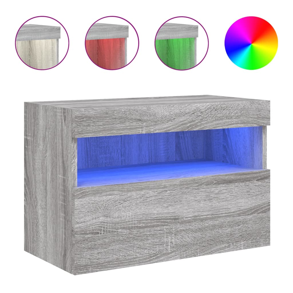 vidaXL Comodă TV de perete cu lumini LED, gri sonoma, 60x30x40 cm vidaXL Comodă TV de perete cu lumini LED, gri sonoma, 60x30x40 cm
