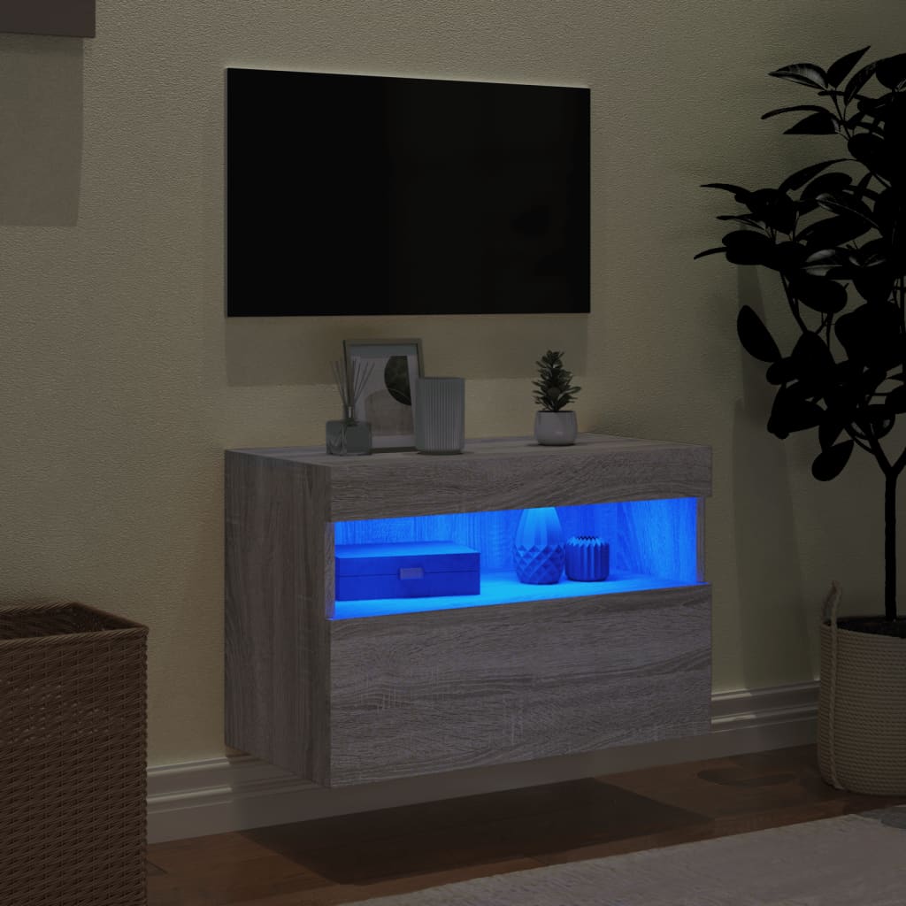 vidaXL Comodă TV de perete cu lumini LED, gri sonoma, 60x30x40 cm vidaXL Comodă TV de perete cu lumini LED, gri sonoma, 60x30x40 cm