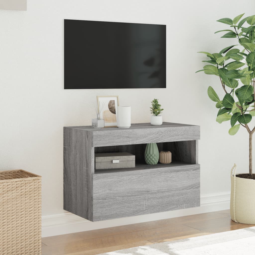 vidaXL Comodă TV de perete cu lumini LED, gri sonoma, 60x30x40 cm vidaXL Comodă TV de perete cu lumini LED, gri sonoma, 60x30x40 cm