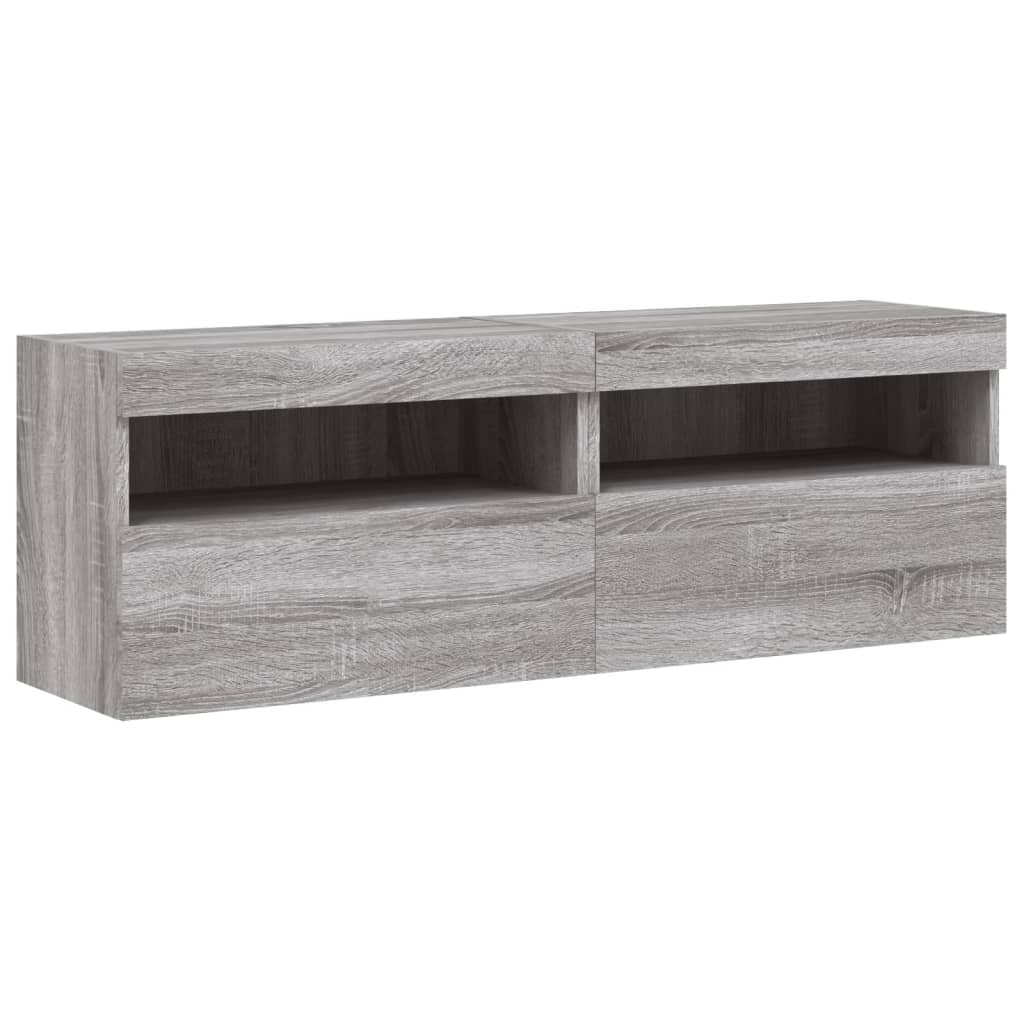 vidaXL Comodă TV de perete cu LED, 2 buc, gri sonoma, 60x30x40 cm vidaXL Comodă TV de perete cu LED, 2 buc, gri sonoma, 60x30x40 cm