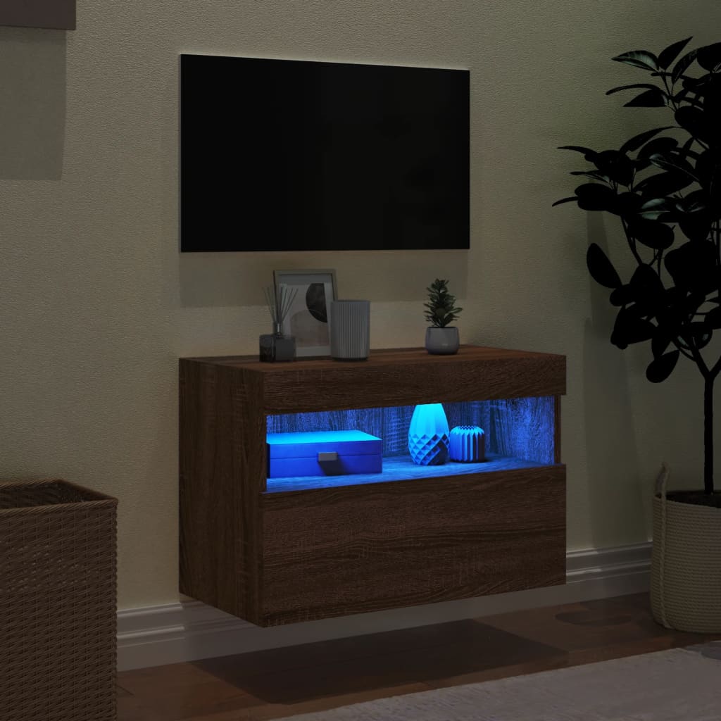 vidaXL Comodă TV de perete cu lumini LED, stejar maro, 60x30x40 cm vidaXL Comodă TV de perete cu lumini LED, stejar maro, 60x30x40 cm