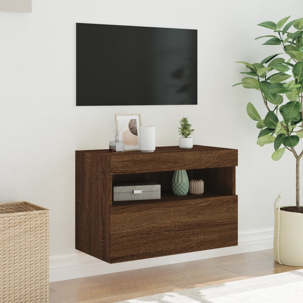 vidaXL Comodă TV de perete cu lumini LED, stejar maro, 60x30x40 cm vidaXL Comodă TV de perete cu lumini LED, stejar maro, 60x30x40 cm