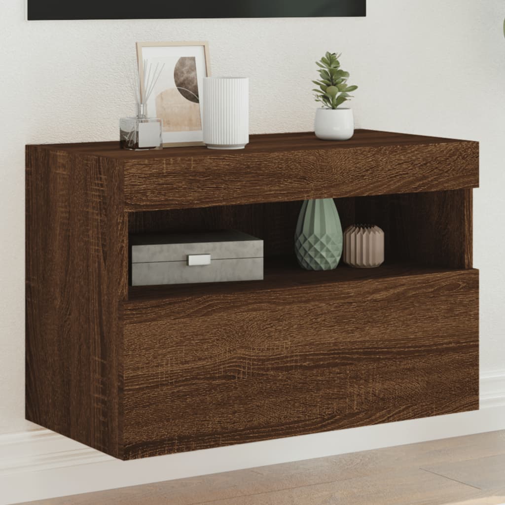 vidaXL Comodă TV de perete cu lumini LED, stejar maro, 60x30x40 cm vidaXL Comodă TV de perete cu lumini LED, stejar maro, 60x30x40 cm