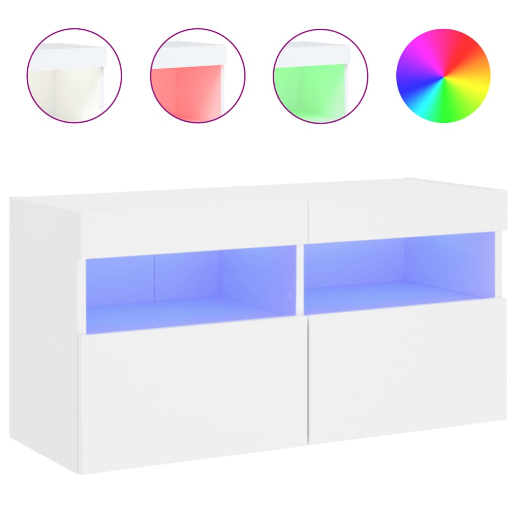 vidaXL Comodă TV de perete cu lumini LED, alb, 80x30x40 cm vidaXL Comodă TV de perete cu lumini LED, alb, 80x30x40 cm