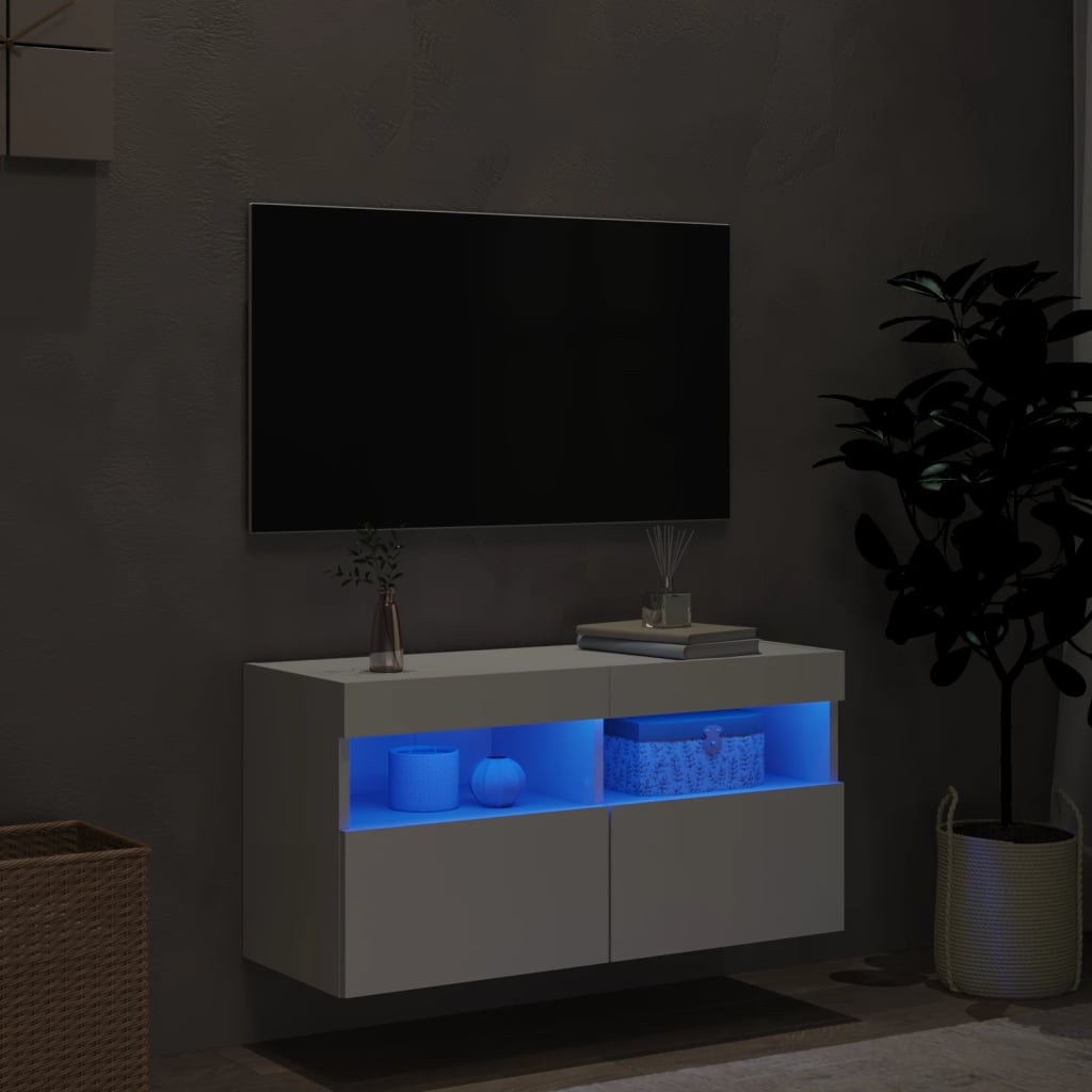 vidaXL Comodă TV de perete cu lumini LED, alb, 80x30x40 cm vidaXL Comodă TV de perete cu lumini LED, alb, 80x30x40 cm
