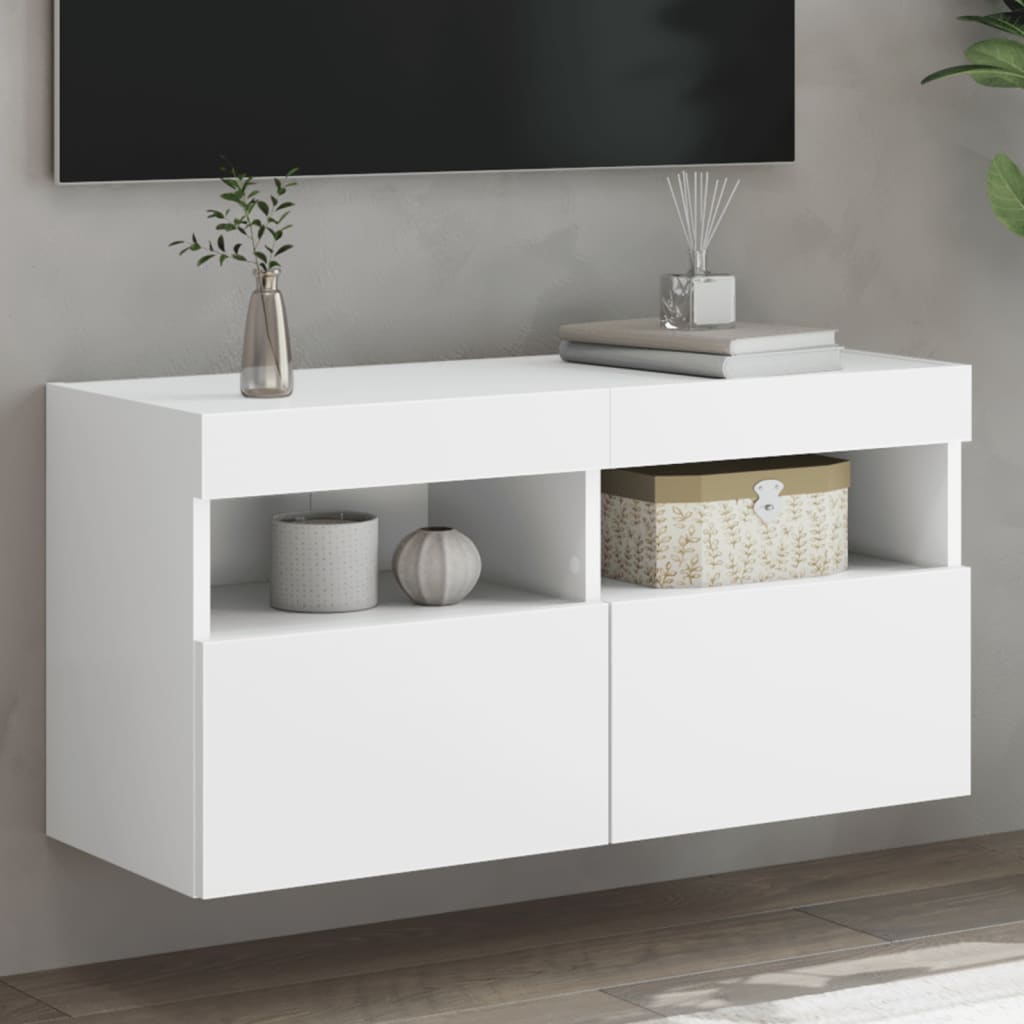 vidaXL Comodă TV de perete cu lumini LED, alb, 80x30x40 cm vidaXL Comodă TV de perete cu lumini LED, alb, 80x30x40 cm