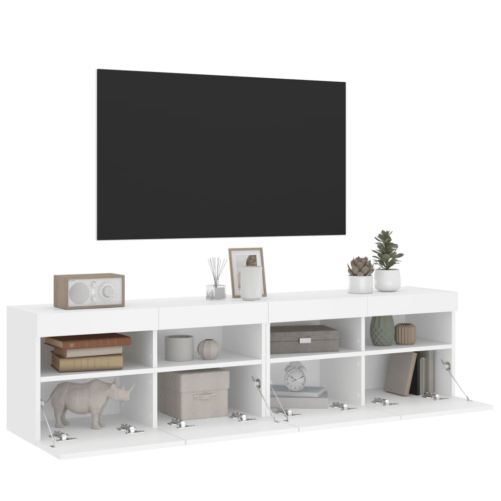 vidaXL Comode TV de perete cu lumini LED, 2 buc., alb, 80x30x40 cm