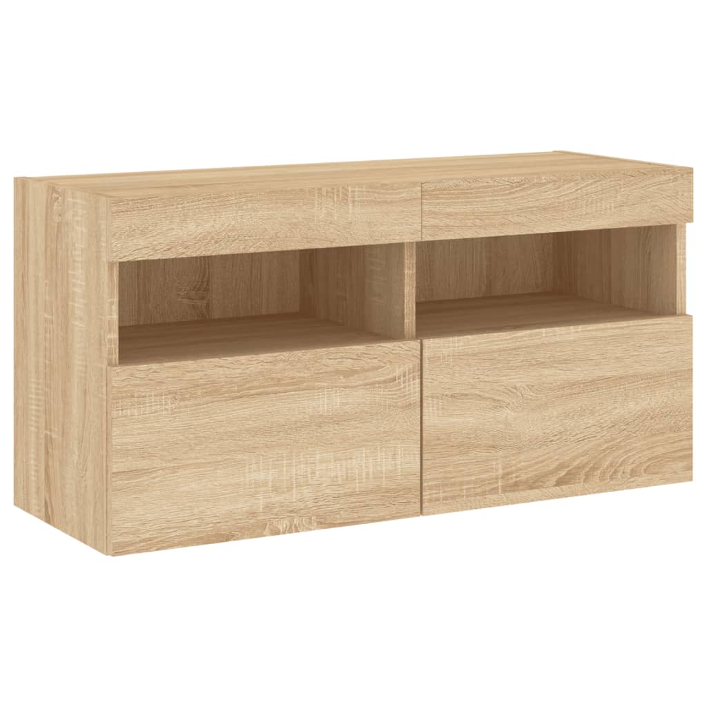 vidaXL Comodă TV de perete cu lumini LED, stejar sonoma, 80x30x40 cm vidaXL Comodă TV de perete cu lumini LED, stejar sonoma, 80x30x40 cm