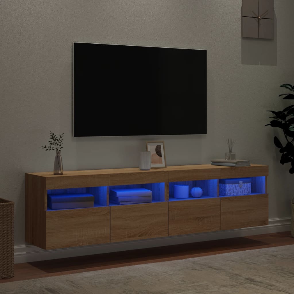 vidaXL Comodă TV de perete cu LED, 2 buc. stejar sonoma, 80x30x40 cm vidaXL Comodă TV de perete cu LED, 2 buc. stejar sonoma, 80x30x40 cm