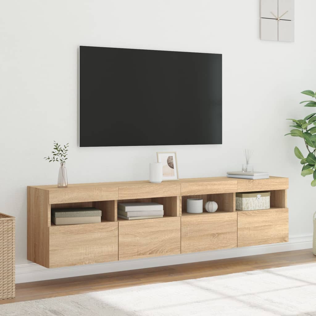 vidaXL Comodă TV de perete cu LED, 2 buc. stejar sonoma, 80x30x40 cm vidaXL Comodă TV de perete cu LED, 2 buc. stejar sonoma, 80x30x40 cm