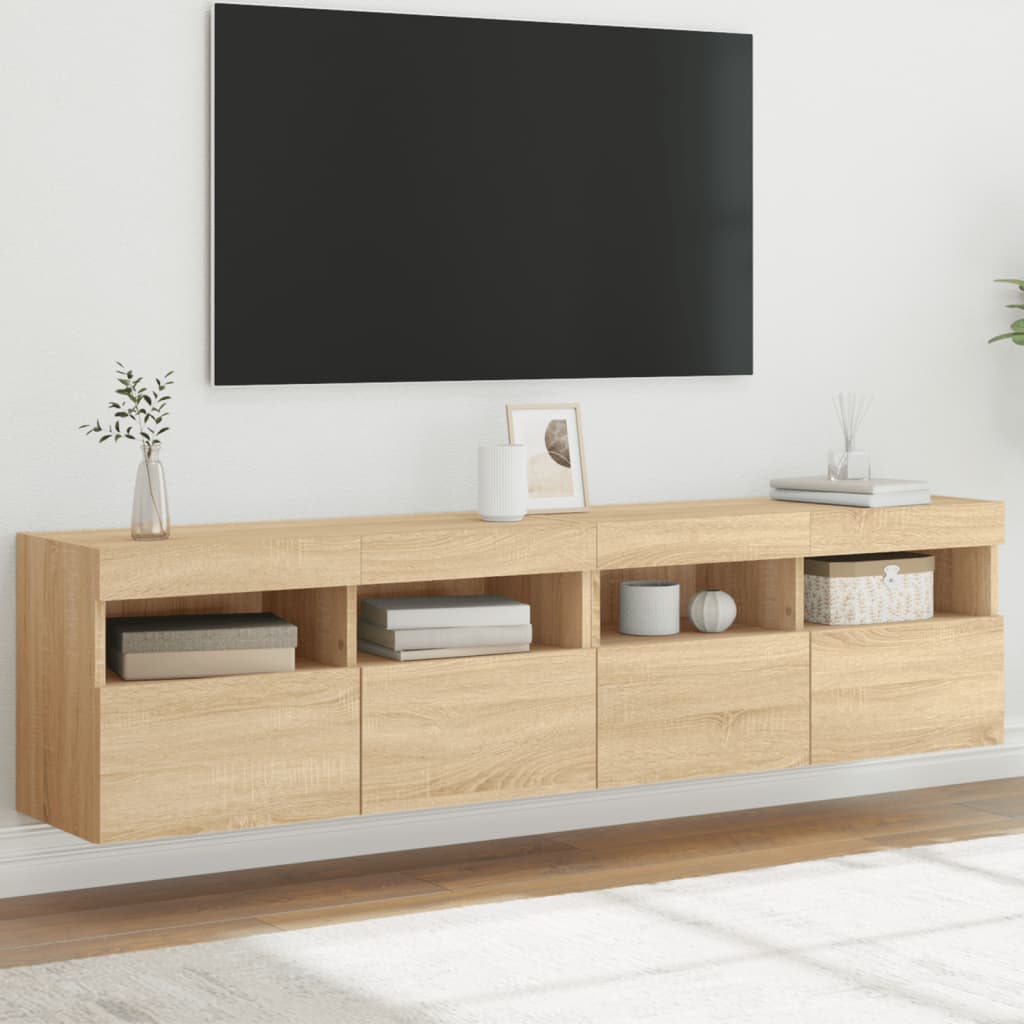 vidaXL Comodă TV de perete cu LED, 2 buc. stejar sonoma, 80x30x40 cm vidaXL Comodă TV de perete cu LED, 2 buc. stejar sonoma, 80x30x40 cm