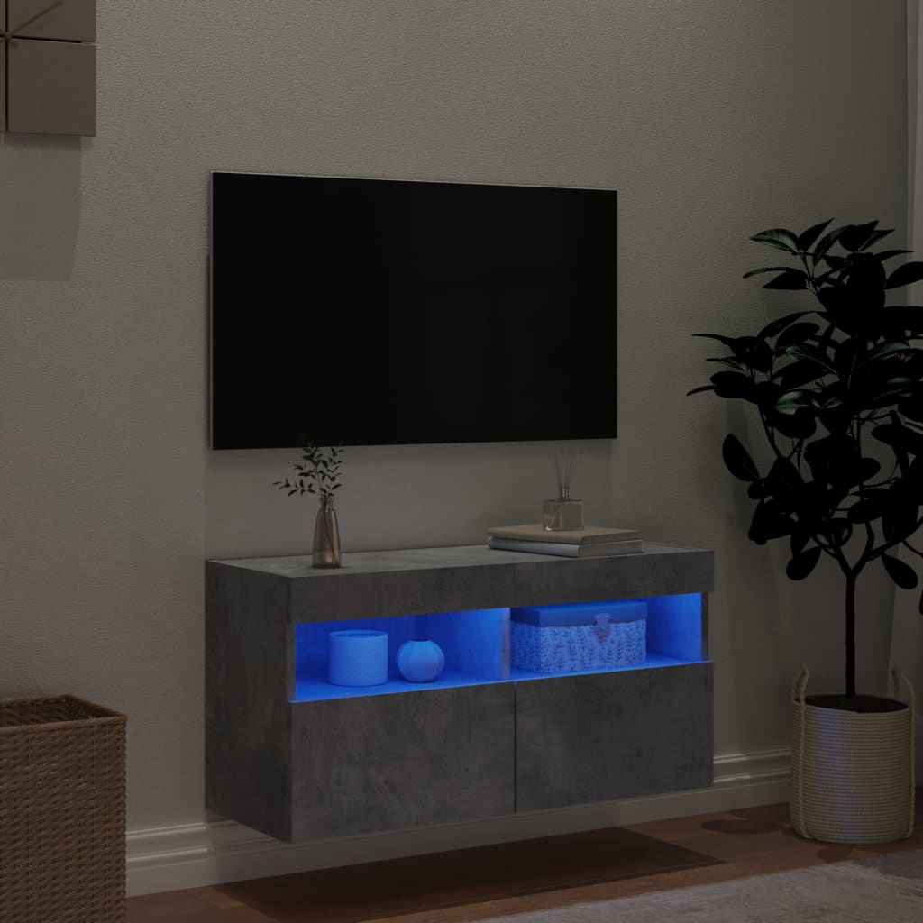 vidaXL Comodă TV de perete cu lumini LED, gri beton, 80x30x40 cm vidaXL Comodă TV de perete cu lumini LED, gri beton, 80x30x40 cm