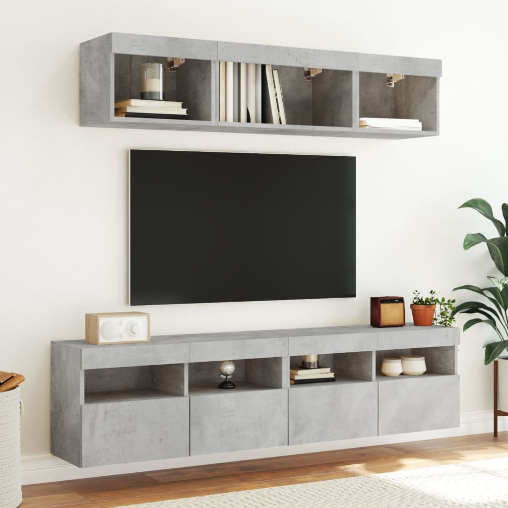 vidaXL Comodă TV de perete cu lumini LED, gri beton, 80x30x40 cm vidaXL Comodă TV de perete cu lumini LED, gri beton, 80x30x40 cm
