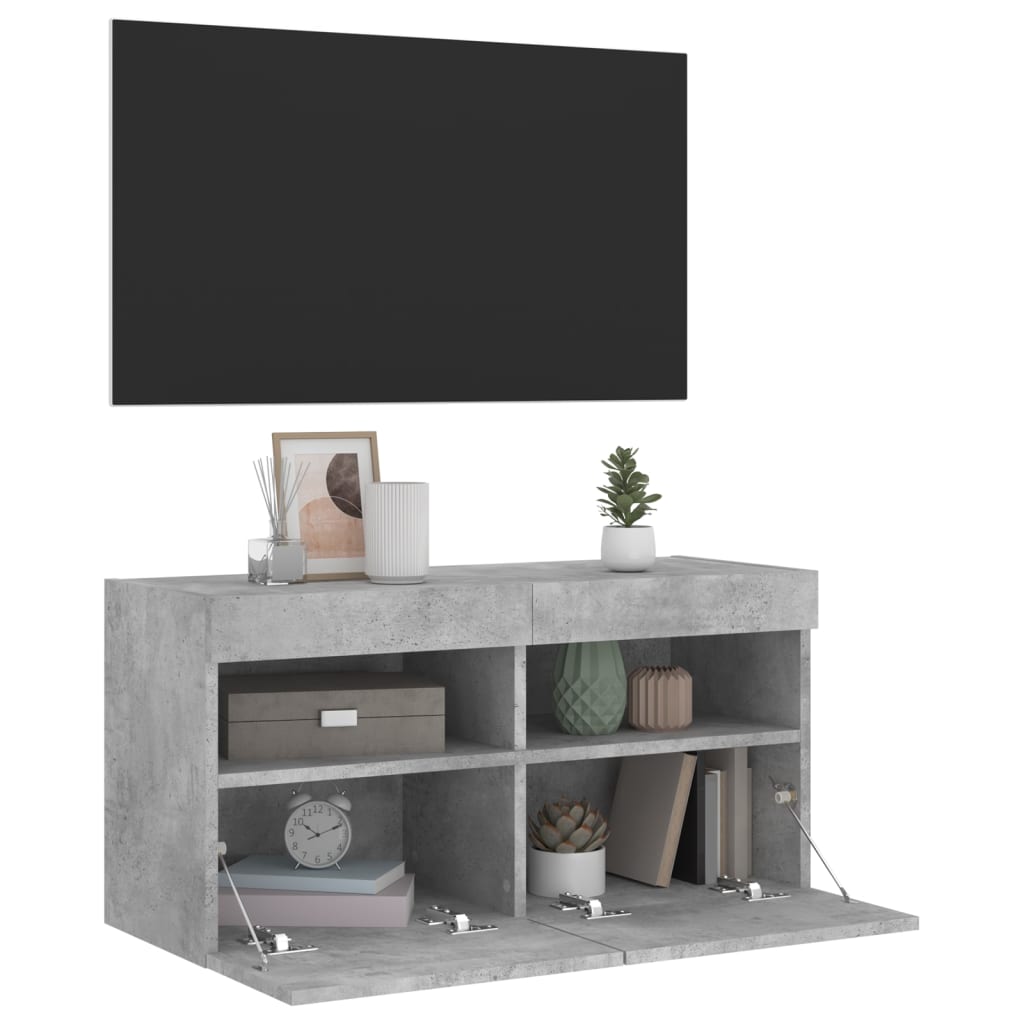 vidaXL Comodă TV de perete cu lumini LED, gri beton, 80x30x40 cm vidaXL Comodă TV de perete cu lumini LED, gri beton, 80x30x40 cm